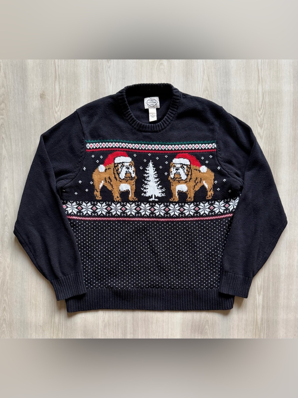 St Johns Bay Bulldog Fair Isle Knit Holiday Christmas Pullover Sweater Men’s L